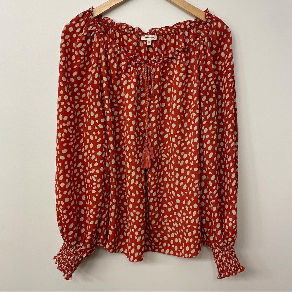 MAX STUDIO, Dotted Blouse, Long Sleeve, Size Medium